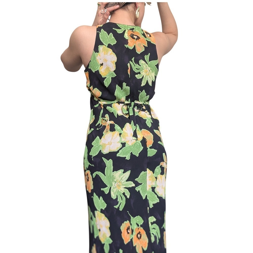 Mgr Vintage 90s Cottagecore Lime Green Painted Floral Flowy Maxi Dress - Picture 4 of 6